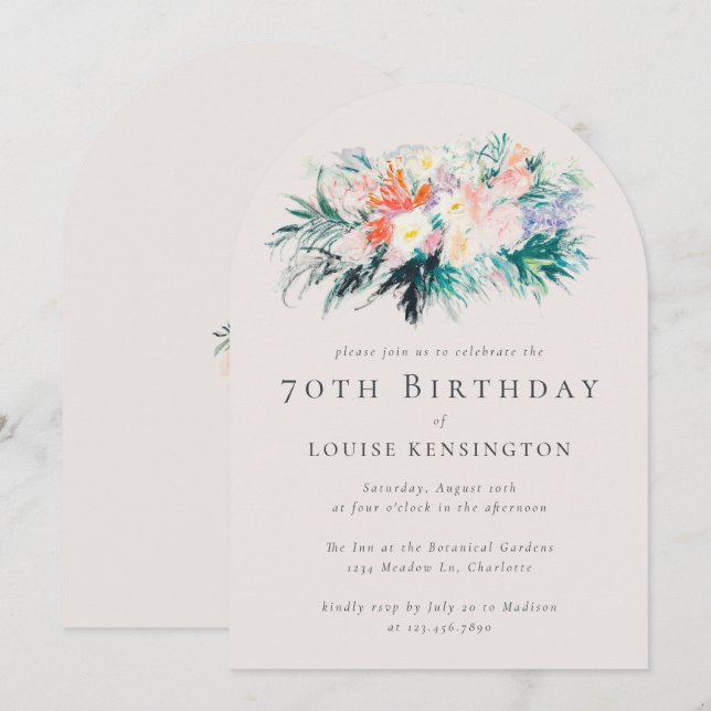 Invitación Modern Elegant Flowers Bouquet 70º cumpleaños (Anverso / Reverso)