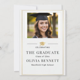 Invitación Modern Elegant Gold Border Photo Graduation