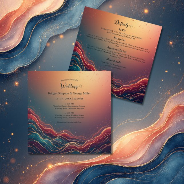 Invitación Modern Elegant Gold Marble Navy Terracotta Wedding (Subido por el creador)