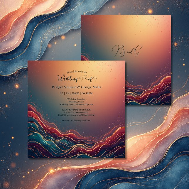 Invitación Modern Elegant Gold Marble Navy Terracotta Wedding (Subido por el creador)