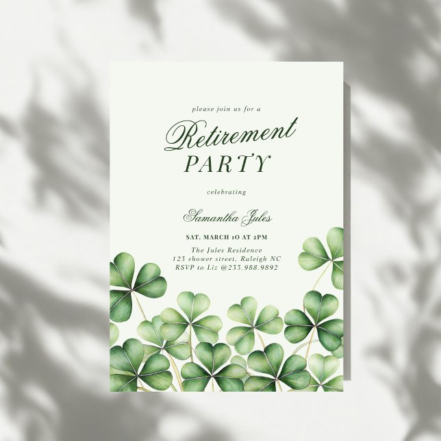 Invitación Modern Elegant Green Shamrock Retirement Party (Subido por el creador)