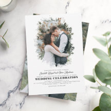 Modern Elegant Greenery Photo Overlay Wedding