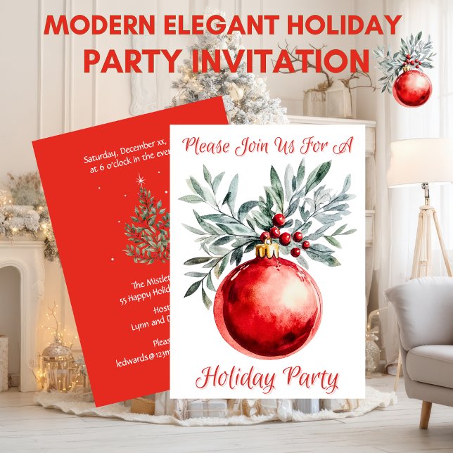 Invitación Modern Elegant Holiday Party Invitation (Modern Elegant Holiday Ornament Party Invitation)