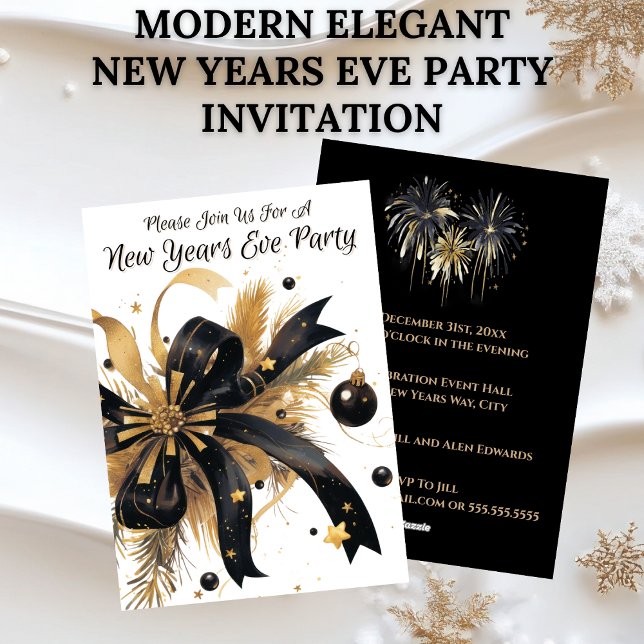 Invitación Modern Elegant New Years Eve Party Gold and Black (Modern Elegant New Years Eve Party Invitation - Gold and Black)