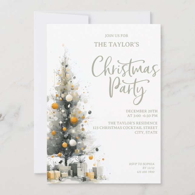 Invitación Modern Elegant Pastel Christmas Tree Party (Anverso)