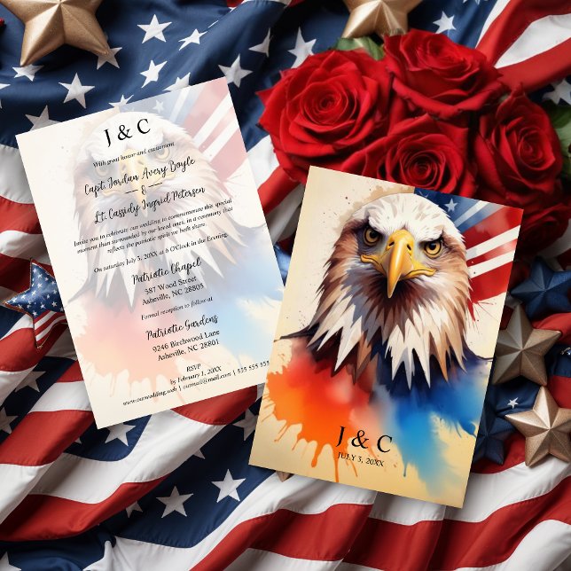 Invitación Modern & Elegant Patriotic Eagle Wedding Initials (Modern & Elegant Patriotic Eagle Wedding Invitations Cards with Initials.)