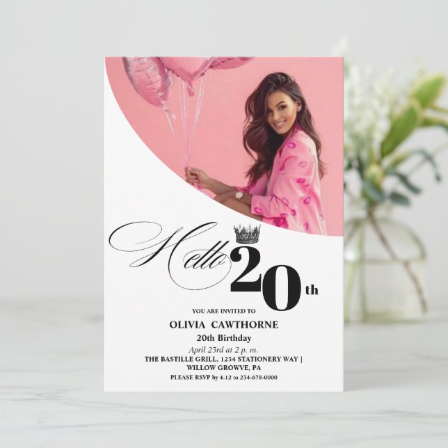 Invitación Modern Elegant Photo 20th Birthday Party (Anverso de pie)