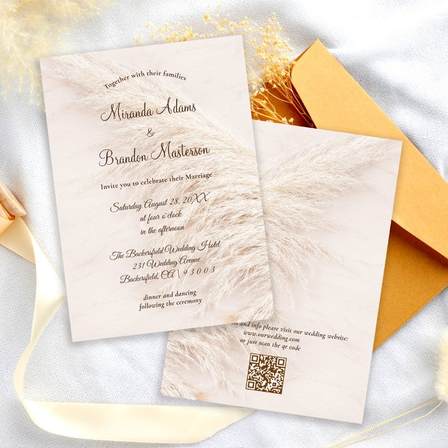 Invitación Modern Elegant QR Code Pampas Grass Boho Wedding (Subido por el creador)