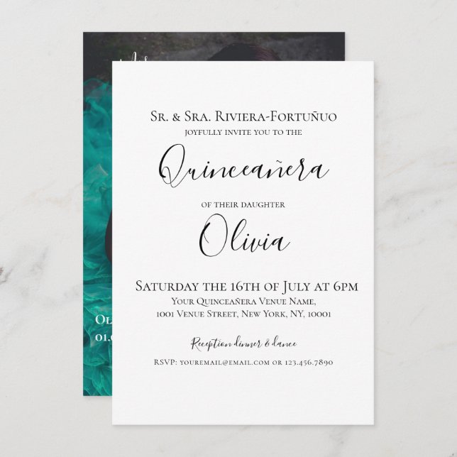 Invitación Modern Elegant Quinceanera 15th Birthday 1 Photo (Anverso / Reverso)