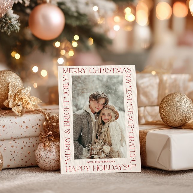 Invitación Modern Elegant Red Christmas Words Photo (Modern Elegant Red Christmas Words Photo Invitation)