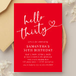 Invitación Modern Elegant Red White Hello 30th Birthday Party<br><div class="desc">Celebrate your big 3-0 with our Modern Elegant Red and White Hello 30th Birthday Party Invitation! Featuring a striking combination of bold red and crisp white, this stylish invitation exudes sophistication and energy. Sleek typography and contemporary design elements make it the perfect way to announce your milestone celebration. Personalize it...</div>