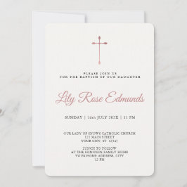 Invitación Modern Elegant Rose Gold & Blk Baptism 