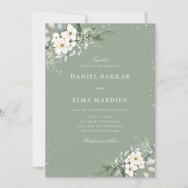 Invitación Modern Elegant Sage Green Boho Floral Wedding  (Anverso)