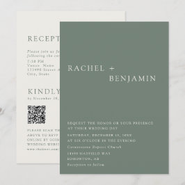 Invitación Modern Elegant Sage Green Wedding 2 Sided QR Code