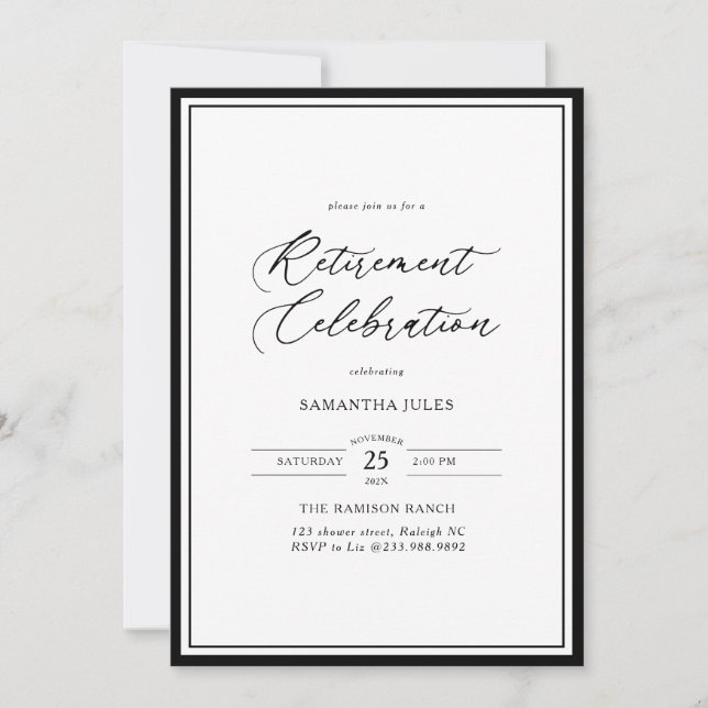 Invitación Modern Elegant Script Retirement Celebration (Anverso)