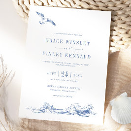 Invitación Modern Elegant Seaside Coastal Blue Wedding