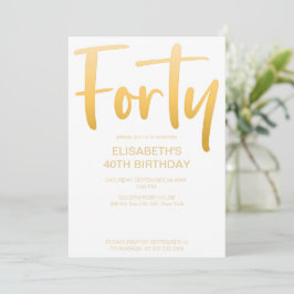 Invitación Modern Elegant Simple Blanco 40 Fiesta de cumpleañ