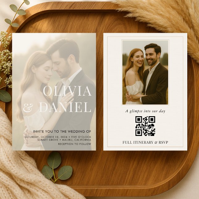Invitación Modern Elegant Transparent Photo QR Code Wedding (Subido por el creador)