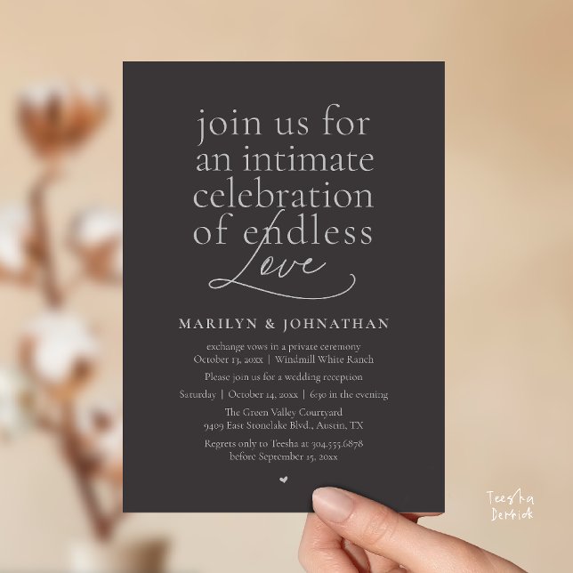 Invitación Modern Elegant Wedding, Endless Love, Reception (Modern Elegant Wedding, Endless Love, Reception Dinner Invitation Card in Charcoal Grey Silver)
