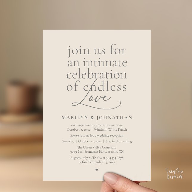 Invitación Modern Elegant Wedding, Endless Love, Reception (Modern Elegant Wedding, Endless Love, Reception Dinner Invitation Card in Dark Grey Cream)