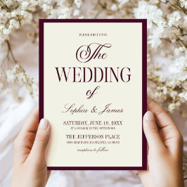 Invitación Modern Elegant Wine Dark Purple Ivory Wedding
