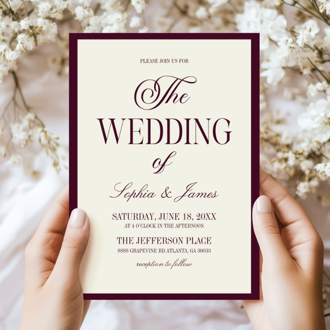 Invitación Modern Elegant Wine Dark Purple Ivory Wedding (Subido por el creador)