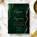 Invitación Modern Emerald Green Agate Script Wedding<br><div class="desc">This elegant wedding invitation features a background image of emerald green watercolor agate trimmed with faux gold glitter. The customizable text combines gold-colored modern handwriting,  copperplate and italic fonts. The reverse side features a coordinating emerald green and gold agate design.</div>