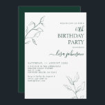 Invitación Modern Emerald Green Botánico 60 cumpleaños<br><div class="desc">¡No es tu típica celebración de cumpleaños número 60! Impresiona a tus huéspedes con esta moderna invitación botánica de 60 años de escritura verde esmeralda. El impresionante arte de la línea es a la vez delicado e intrincado, la combinación perfecta de elegante y elegante que hará que su día especial...</div>