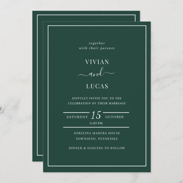 Invitación Modern Emerald Green Formal Minimal Boda (Anverso / Reverso)