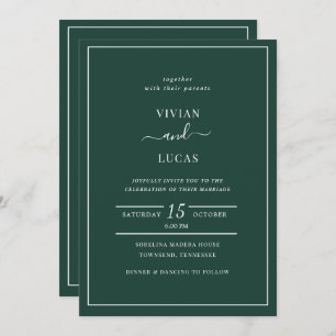 Invitación Modern Emerald Green Formal Minimal Boda