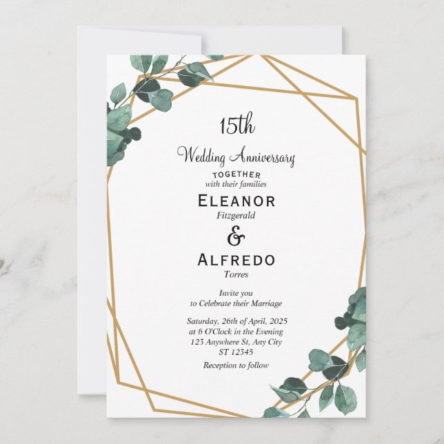 Invitación Modern Emerald Greenery Wedding Anniversary  (Anverso)