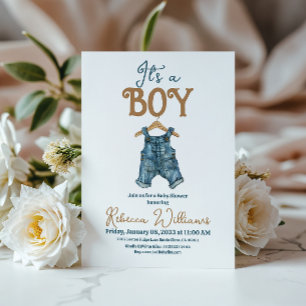 Invitación Modern Es un niño Denim Blue Jean Baby Shower