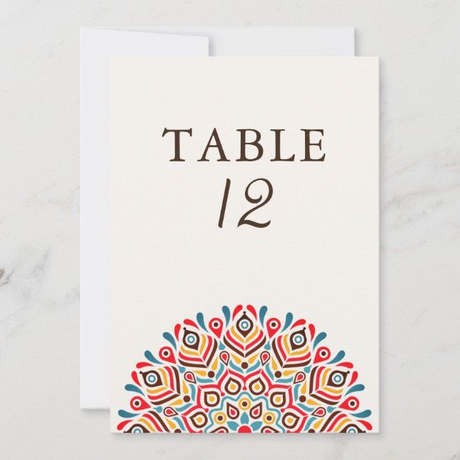 Invitación Modern Ethnic Floral Mandala Wedding Table Number (Anverso)