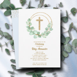 Invitación Modern Eucalyptus Boy Christening