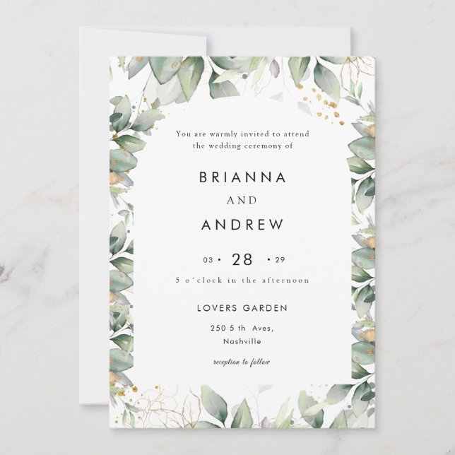 Invitación Modern Eucalyptus Wedding Invitation Einladung (Anverso)