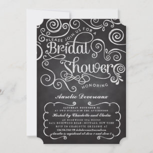 Invitación Modern Fancy Chalkboard Swirls Bridal Shower
