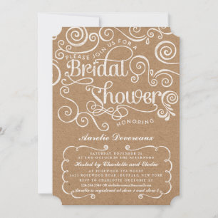 Invitación Modern Fancy Kraft Swirls Bridal Shower
