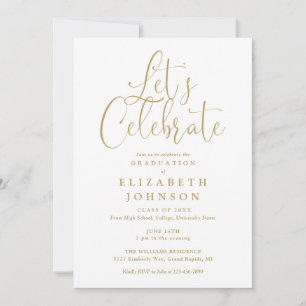 Invitación Modern Fiesta de Graduación Letra Dorada