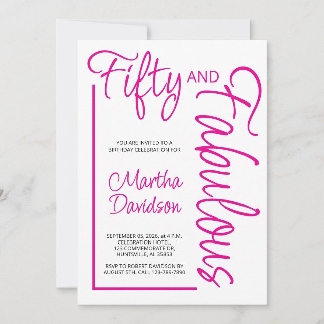 Invitación Modern Fifty and Fabulous 50th Birthday Party (Anverso)