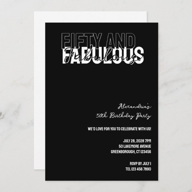 Invitación Modern Fifty and Fabulous 50th Birthday Party (Anverso / Reverso)