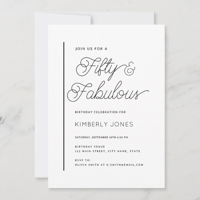 Invitación Modern Fifty and Fabulous 50th Birthday Party (Anverso)