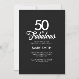Invitación Modern Fifty and Fabulous Black 50th Birthday