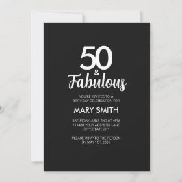 Invitación Modern Fifty and Fabulous Black 50th Birthday