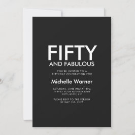 Invitación Modern Fifty and Fabulous Black 50th Birthday
