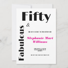 Invitación Modern Fifty and Fabulous black pink Birthday