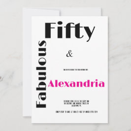 Invitación Modern Fifty and Fabulous black pink Birthday