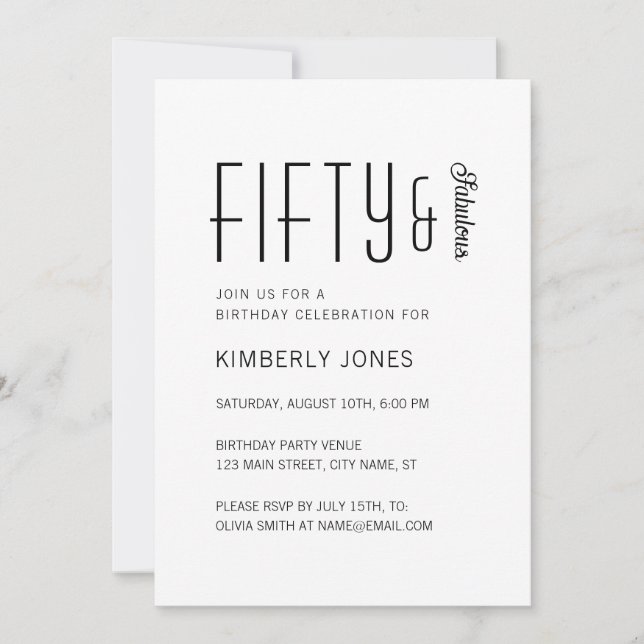 Invitación Modern Fifty And Fabulous Bold 50th Birthday Party (Anverso)