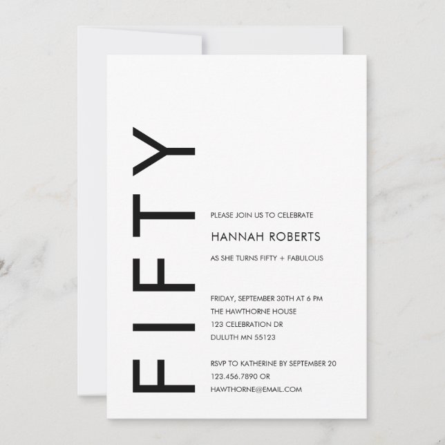 Invitación Modern Fifty and Fabulous Bold 50th Birthday Party (Anverso)