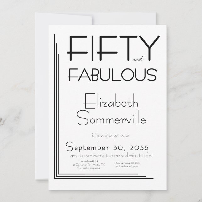 Invitación Modern Fifty and Fabulous Bold 50th Birthday Party (Anverso)