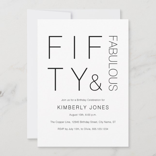 Invitación Modern Fifty And Fabulous Bold 50th Birthday Party (Anverso)
